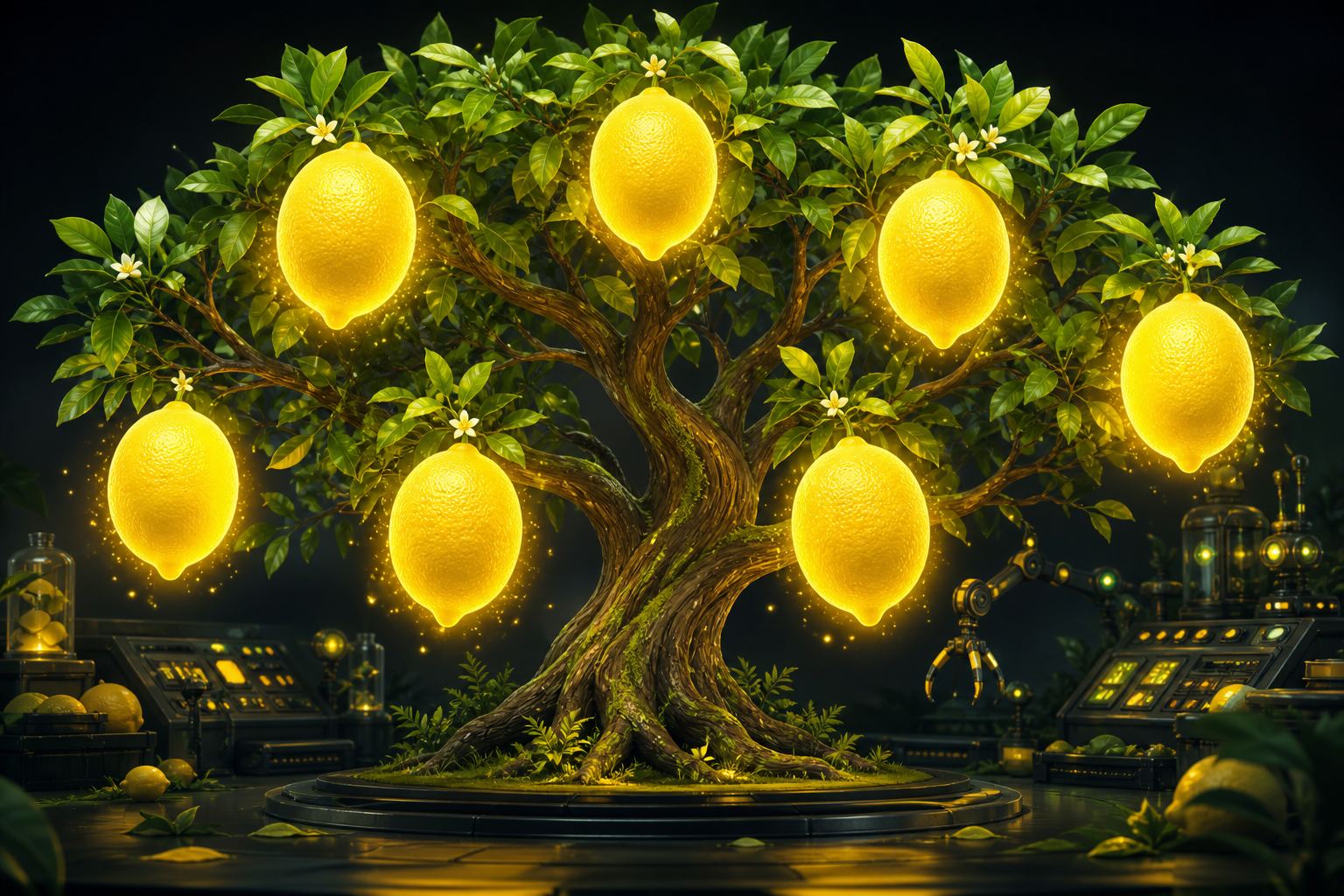 Original Sell Lemons guide lemon tree with seven glowing lemons